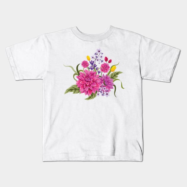 Vintage Botanical Floral Flower Kids T-Shirt by ToufikDesign